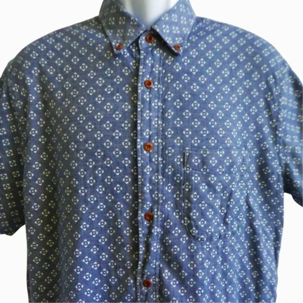Faherty Playa Short Sleeve Button Down Shirt Blue… - image 4